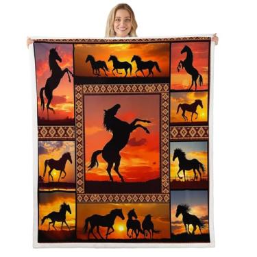 Imagem de Jejeloiu Cobertor de lã de cavalo Queen 228,6 cm x 228,6 cm cobertor de pelúcia infantil galopando cavalo galopante para cama sofá sofá selvagem cowboy ocidental decoração animal fofo cobertor sherpa