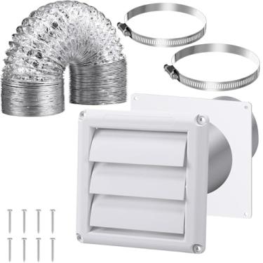 Imagem de BestYiJo Kit de ventilação de secadora de 10 cm com braçadeira de mangueira de aço inoxidável, tampa de ventilação com persianas, conector de duto de metal e ventilação de secadora flexível - para