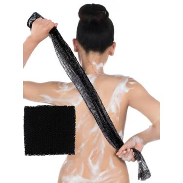 Imagem de 1 esponja de rede esfoliante africana - esfoliante corporal de banho e chuveiro para limpeza profunda, remoção de pele morta - Bucha de malha reutilizável para uso diário de homens e mulheres, preta