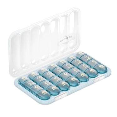 Imagem de Organizador semanal de comprimidos, caixa de comprimidos de 7 dias, estojo removível à prova de umidade, recipiente portátil de viagem para vitaminas e compartimentos de óleo de peixe, suplementos