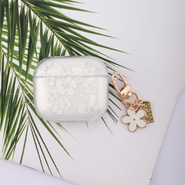 Imagem de Capa protetora compatível com AirPods 3, flor branca brilhante, capa de fone de ouvido branca, capa de fone de ouvido floral minimalista macia