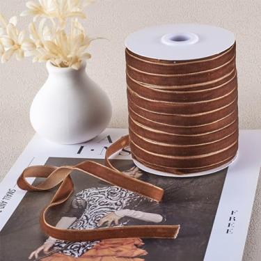 Imagem de Fita de veludo de 50 metros de largura de 9,5 cm de largura, fita de veludo de rosto único, fitas de tecido marrom para embrulho de presente, guirlanda, decoração de Natal