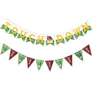 Imagem de Faixa de futebol com toque para baixo, faixa pré-montada para pendurar para festa de futebol decoração de bandeira triangular decorações de festa de rúgbi suprimentos de festa para dia de esportes