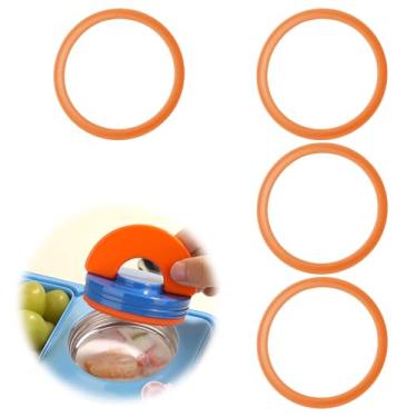 Imagem de 4 peças de vedação de pote de isolamento para lancheira Bento, 6,3 x 6,3 x 0,6 cm, vedação de silicone para recipiente de alimentos, sem BPA para substituição de lancheira Bento (laranja)