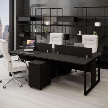 Imagem de Mesa Dupla 2,40m p/ 4 pessoas c/ 2 Gav. e Divisória Preto F5 - F5 Offi