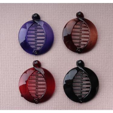 Imagem de 4 peças de grampos de cabelo de banana de plástico redondo francês antiderrapante rabo de peixe pequeno fofo intertravamento liso rabo de cavalo para mulheres cabelo fino grosso e fino (marrom)