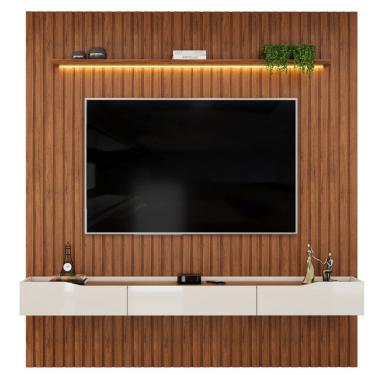 Imagem de Painel Para TV Até 65 Polegadas 2,23m Ripado Autêntico Com Led Montreal Com Nicho Efraín