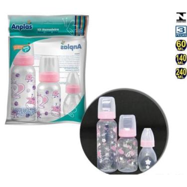 Imagem de Kit Mamadeira 240 Ml 140 Ml E 60 Ml Color Rosa - ANPLAS
