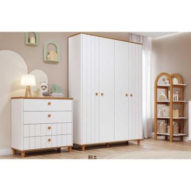 Imagem de Quarto Infantil Completo Cupcake 2 Peças (guarda Roupa+cômoda) Qi105 Branco/nature - Permóbili Baby