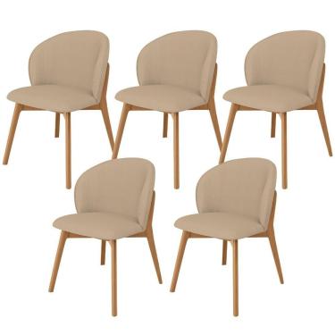 Imagem de Kit 05 Cadeiras De Jantar E Estar Living Estofada Mia L02 Linho Bege Escuro - Lyam Decor