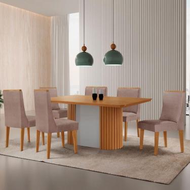 Imagem de Mesa De Jantar Aspen 180cm Tampo Mdf Laminado 6 Cad Lisboa Linho Capuccino / /off White