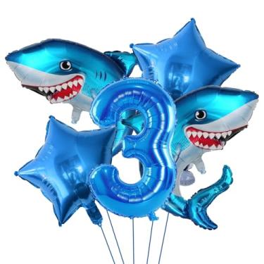 Imagem de Shark 3rd Birthday Balloons Decoration,Ocean Marine Animals Shark Balloons for Kids Baby Shower Sea Animal Theme Birthday Party (3rd Birthday)