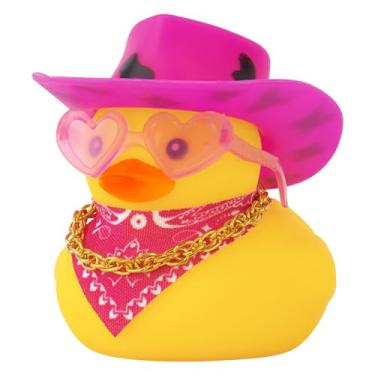 Imagem de wonuu Carro De Borracha Cowboy Pato, Patos Amarelos Decoração Painel Com Chapéu Colar Óculos Sol, Manchas Pretas Rosa