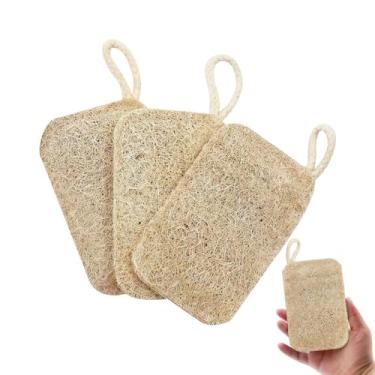 Imagem de Pacote com 3 esponjas naturais de bucha – esfoliante corporal para chuveiro | Remove a pele morta, durável, para limpeza de cozinha/banheiro