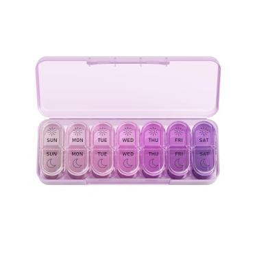 Imagem de Daviky Organizador semanal de comprimidos 2 vezes por dia, estojo de remédios para 7 dias da manhã, caixa de comprimidos para viagens para óleos de peixe, vitaminas e suplementos
