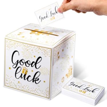 Imagem de DOPENSPI Caixa de sorteio com 100 cartões de bilhete de sorteio, caixa de loteria dourada com compartimento para inserir para ganhar cartões urnas de votação caixas de doação para festa, casamento