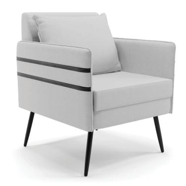 Imagem de Poltrona Mari Linho Pés Palito De Ferro Preto A05 Cinza