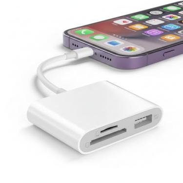 Imagem de Leitor de cartão SD compatível com iPhone, leitor de cartão de memória com adaptador de câmera USB Plug and Play, visualizador de câmera de jogo de trilha, suporta cartão SD e TF adaptador de cartão