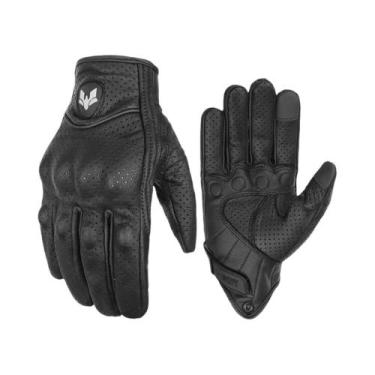 Imagem de Luvas de Motocicleta de Couro Vintage Masculinas - Resistentes e com T