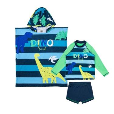 Imagem de Conjunto Proteção Solar Uv+ Poncho Atoalhado Menino Infantil - Fofotin