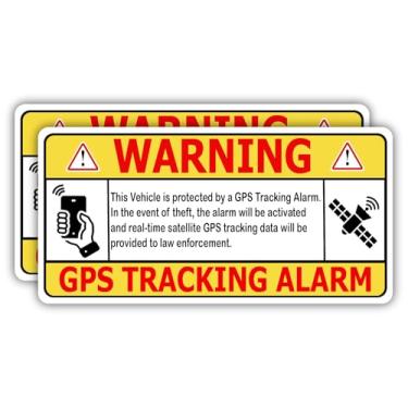 Imagem de Adesivo de aviso de alarme de rastreamento GPS para veículos, carros, caminhões, SUVs, bicicletas, amarelo e vermelho, 10 x 5 cm, vinil impermeável, pacote com 2