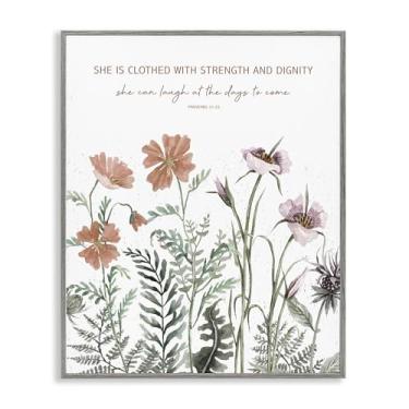 Imagem de Stupell Industries Clothed with Strength Botanicals Gray Framed Giclee Art, design por Cindy Jacobs, 14 x 11