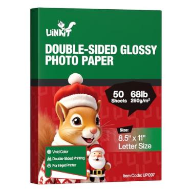 Imagem de Uinkit Papel fotográfico espesso brilhante dupla face 50 folhas 8,5 x 11 peso pesado 30,8 kg 260gsm jato de tinta ambos os lados imprimível 11,8 mil A4 tamanho carta 21,5 x 11 cartão de papel postal
