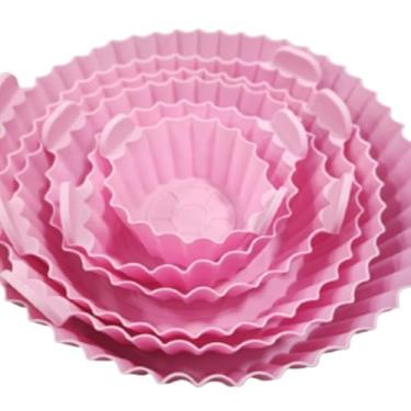 Imagem de Kit 6 Formas Airfryer Tamanhos Variados Silicone Antiaderente Microondas Lavável Com Alça(ROSA)