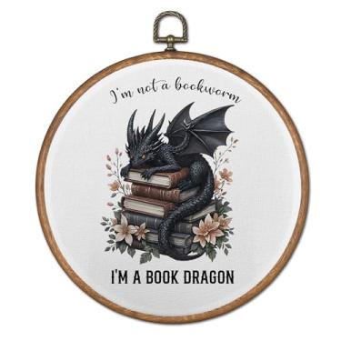 Imagem de TopXmai Fantasia livro dragão redondo decoração de parede, arte de parede Dark Academia Bookish Canvas emoldurada, I'M A BOOK DRAGON decoração de parede temática para biblioteca leitura canto casa, 25