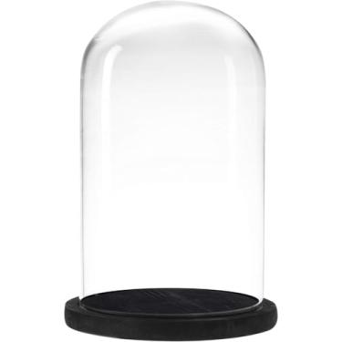 Imagem de Pote de vidro cloche com base de madeira, 15 cm de diâmetro x 25 cm de altura, capa de cúpula de exibição para plantas e decoração (base preta)