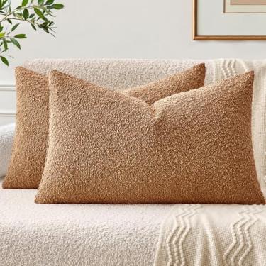 Imagem de EMEMA Pacote com 2, 30,5 x 50,8 cm, capas de almofada texturizadas, com detalhes macios e confortáveis, fronhas decorativas marrons para sofá, cadeira, quarto, sala de estar, decoração de casa