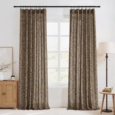 Imagem de StangH Cortinas de linho floral 213 cm de comprimento francês com filtragem de luz drapeadas estampadas vintage decoração de outono para sala de estar/quarto/sala de jantar, 137 cm L L x 84 C, cáqui