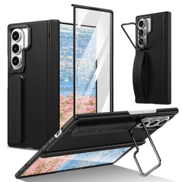 Imagem de HOULEE Capa para Samsung Galaxy Z Fold 7 com protetor de tela de dobradiça, alça de mão Z Fold 7 capa de telefone com suporte de metal, capa de telefone de pulseira de material de PC premium para