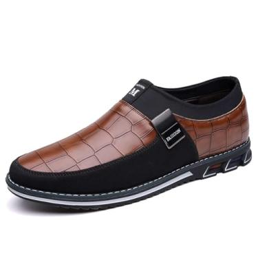 Imagem de Sapato Oxford masculino casual para escritório, mocassim de couro, moderno, tênis confortável para caminhar e dirigir, Marrom, 39