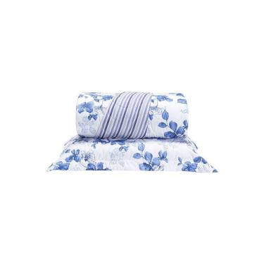 Imagem de Cobre Leito 2 Peças Solteiro Percal 200 Fios Colori 100% Poliéster - Flores Azuis