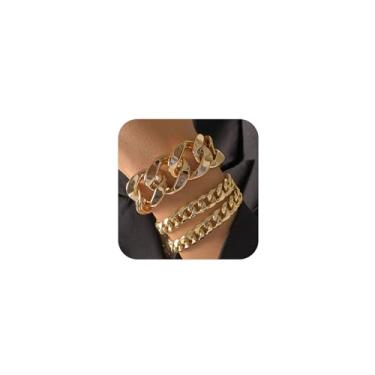Imagem de YNZGYBY Conjunto de 3 pulseiras de corrente cubana grossa de ouro para mulheres, pulseira de elos cubanos de prata grande exagerada, moda, hip hop, joias plus size, acessórios, Large, Zinco, Sem Pedra