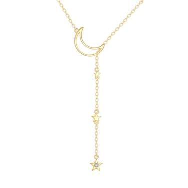 Imagem de KECHO Colar feminino com pingente em forma de Y em ouro 14K e estrela, lua e aniversário, presente para mães e amigas