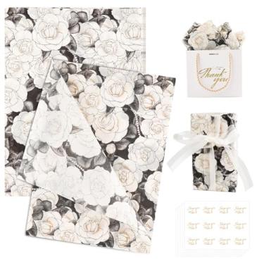 Imagem de 100 folhas de papel de seda de flor de camélia com adesivos, papel de embrulho floral de 50 x 35 cm para aniversário, casamento, chá de bebê, chá de panela, artesanato faça você mesmo e lembrancinhas