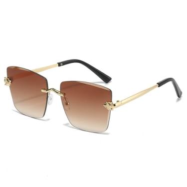 Imagem de Óculos de Sol UV400 - Tamanho Grande Sem Armação com Lentes Degradê para Homens e Mulheres, Ideais para Esportes ao Ar Livre, Corrida e Ciclismo, Cor Chá Dourado