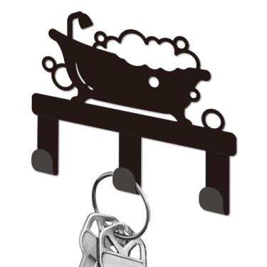 Imagem de DELORIGIN Ganchos de toalha em forma de banheira para banheiros, suporte de banheiro de ferro preto montado na parede, gancho de toalha bolha com 3 ganchos, suporte pequeno para banheiro, bombas