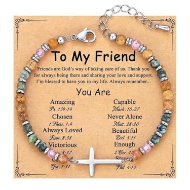 Imagem de Pulseiras de amizade para mulheres, presentes de aniversário para melhor amiga, presentes cristãos, pulseira cruzada, presente de aniversário para mulheres, Medium, Latão, Sem Pedra Preciosa