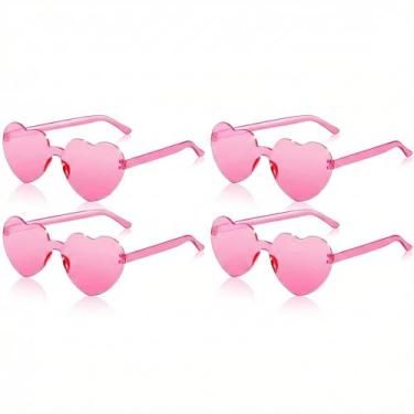 Imagem de LIEBCTRL 4 peças de óculos de sol em forma de coração para mulheres meninas rosa bonito óculos de sol neon estética óculos de sol acessórios de festa baile baratos presentes de dia dos namorados
