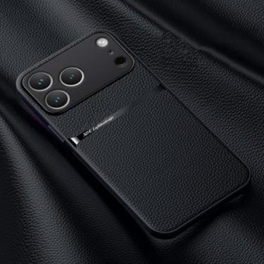 Imagem de SFDSUH Capa de couro magnética para iPhone 16e, com acabamento fosco e parte traseira protegida (Preta)