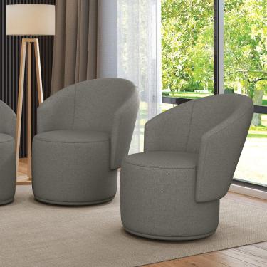 Imagem de Poltrona Decorativa Orgânica Fixa Para Sala Kit 2 Malu Linho M11 - D'rossi Cor Grafite