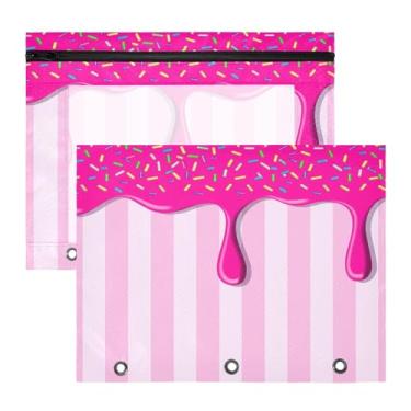 Imagem de Blueangle Bolsa de lápis de gotejamento de gelo rosa para fichário com 3 anéis, 2 pacotes com bolsa de lápis com janela transparente para documentos com zíper para escritório (381)