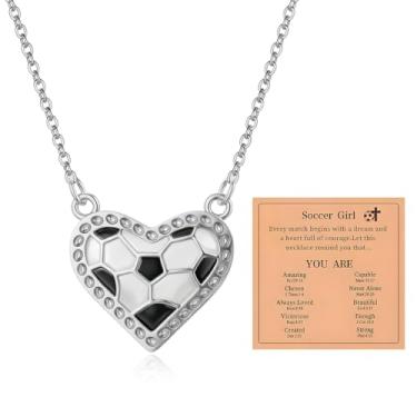 Imagem de Aonklot Colar de futebol feminino com pingente de corrente fofa para esportes, mãe, filha, fãs, colegas de equipe, dia de jogo, joias, acessórios, aniversário, Natal, Large, Latão, Sem Pedra Preciosa