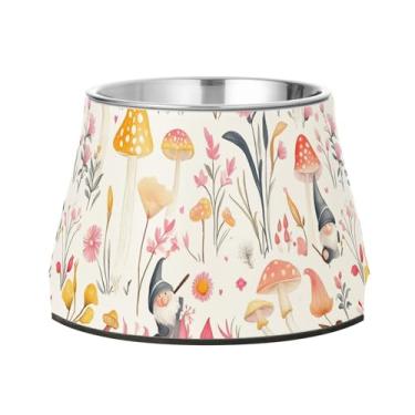 Imagem de SEHANY Tigelas para cães de ervas e cogumelos antiderrapante de aço inoxidável com fundo de borracha para evitar tombamento, tigelas elevadas para comida e água quadriculadas para cães e gatos