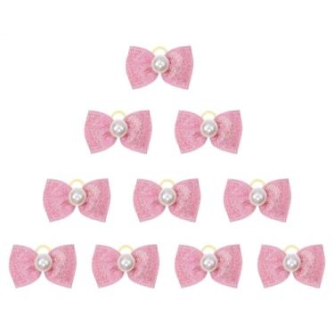 Imagem de ONLYKXY 10 pçs laço de cuidados com glitter para animais de estimação com faixa de borracha, mini corda elástica de cabelo, acessório de laço de flor fofa para estilizar, foto de férias, cão, gato