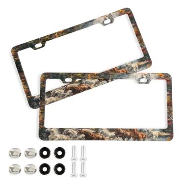 Imagem de SEHANY Molduras de placa de carro Majestic Running Horses, capa de alumínio à prova de ferrugem para placa de carro com furos elípticos e parafusos serve para acessórios de carro de tamanho padrão de