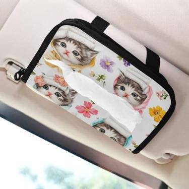 Imagem de SEHANY Porta-lenços de carro de gato fofo, caixa de lenços de papel de carro, suporte de guardanapo retangular dispensador de máscara de carro caixa de lenços de veículo para automóvel universal